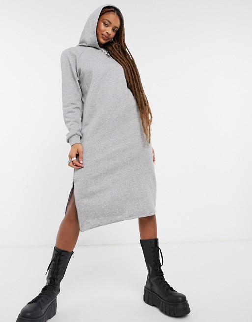 Noisy May midi hoodie sweat dress with side zips in grey