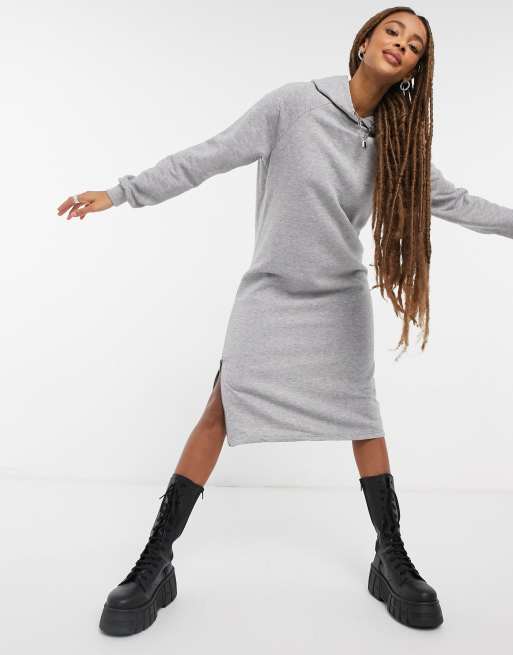 Noisy May midi hoodie sweatshirt dress with side zips in gray