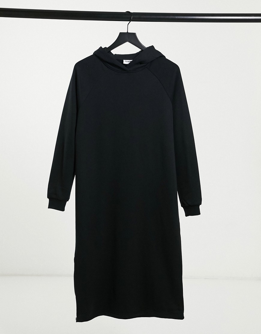 Noisy May midi hoodie sweatshirt dress with zip sides in black