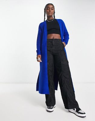 Noisy May wool mix maxi knitted cardigan in royal blue