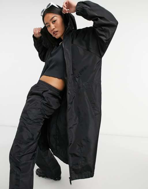 Noisy May midi rain coat with hood in black | ASOS