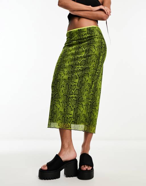 Noisy May - Midi rok van mesh met slangenprint in geel
