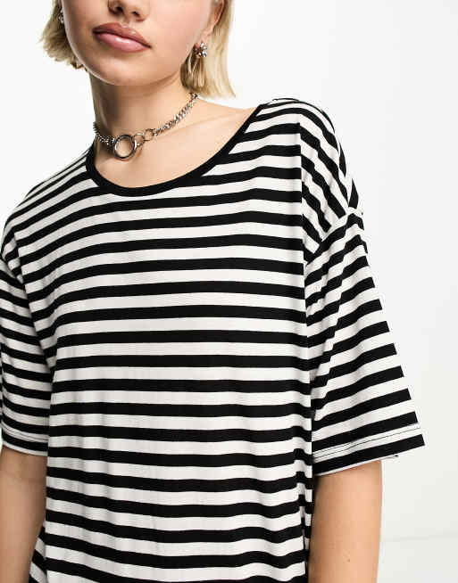 Noisy May midi split T-shirt dress in black & white stripe