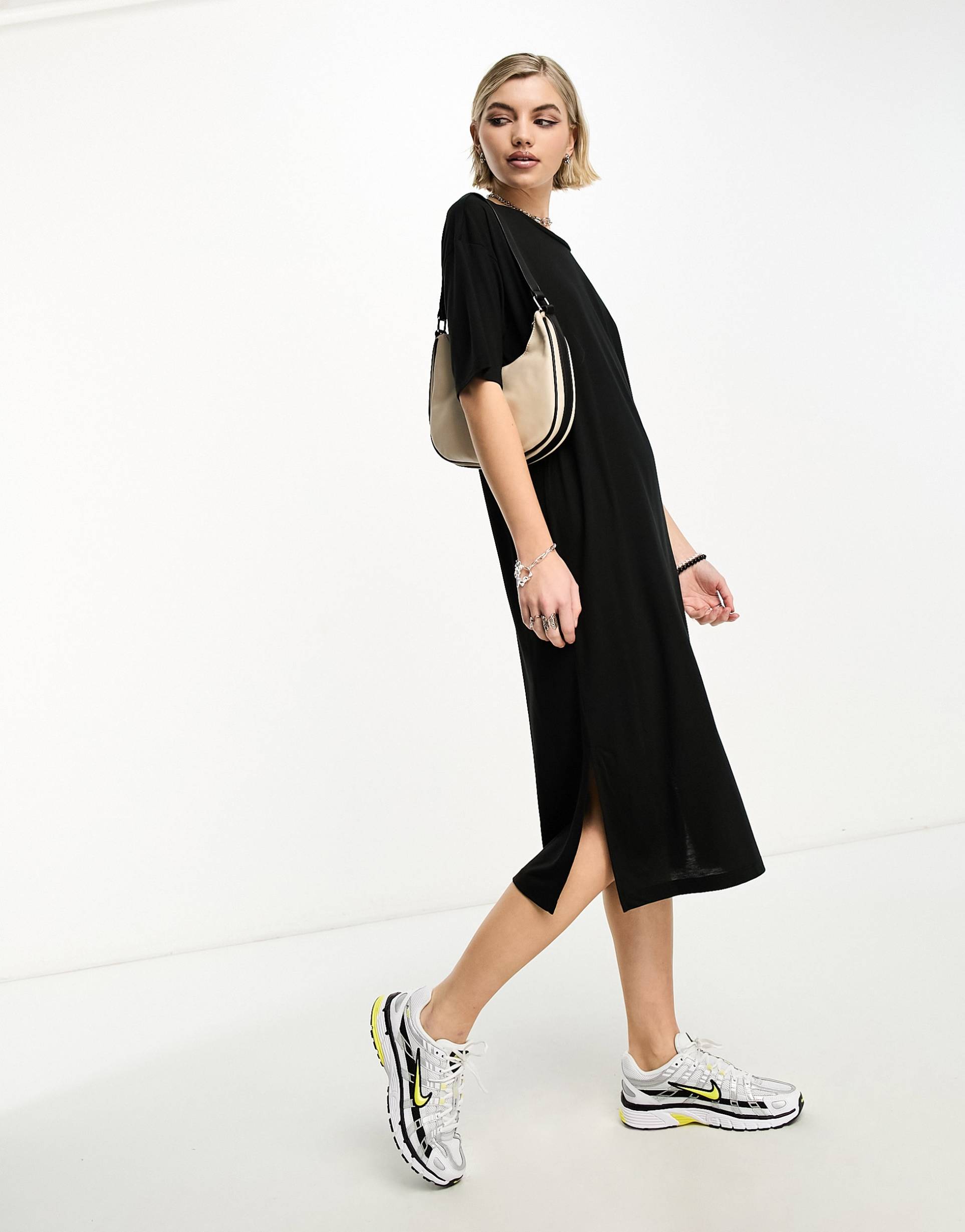 noisy may midi split t-shirt dress in black