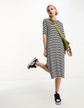 [Noisy May] Noisy May midi T-shirt dress in black and white stripe-Multi S Black & white stripe