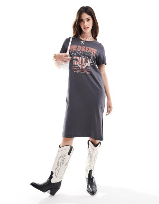Noisy May midi t-shirt dress with wild print in gray, 4 of 4