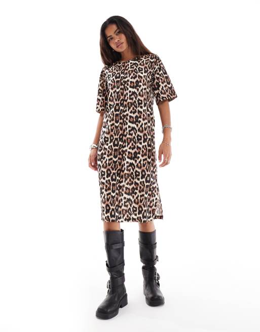 Noisy May - Midi T-shirt-jurk met luipaardprint