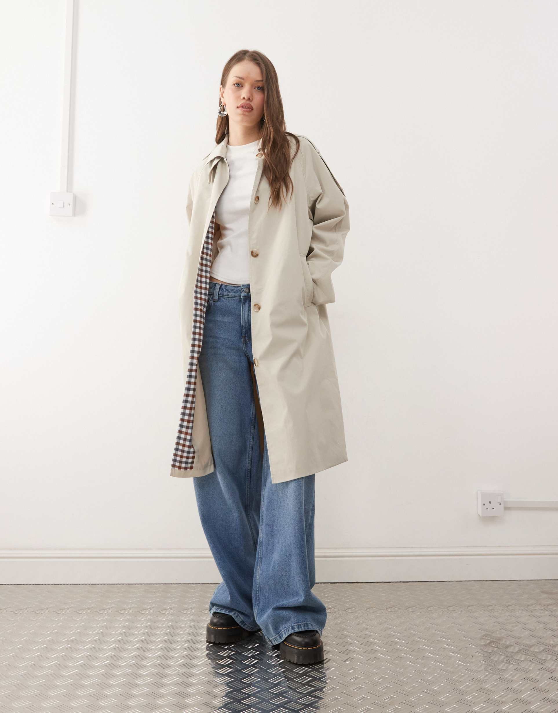 noisy may midi trench coat in beige