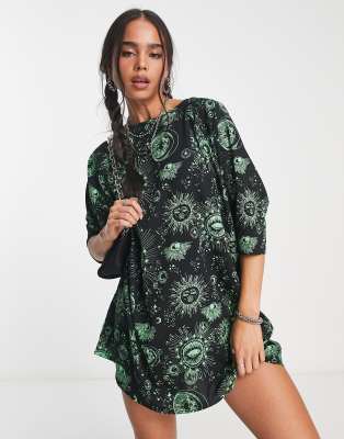 Noisy May mini dress in black cosmic print