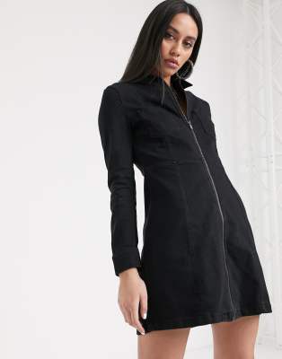 black denim zip dress