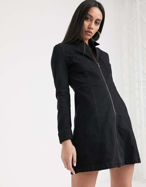 Black zip denim clearance dress