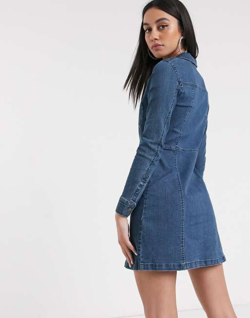 Noisy May mini dress with zip detail in blue denim ASOS