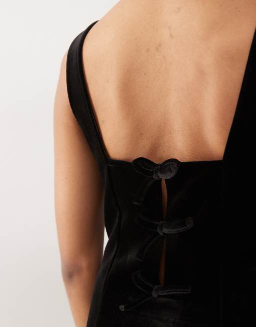 Noisy May - Mini-robe style années 90 avec détail nœud dos en velours - Noir, 3 de 4