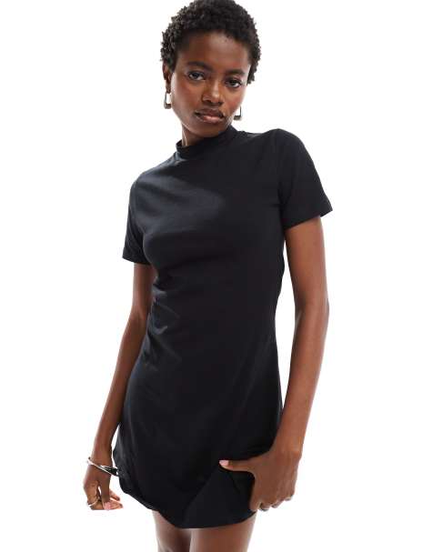 Noisy May – Mini-Skaterkleid in Schwarz mit Stehkragen - view 1