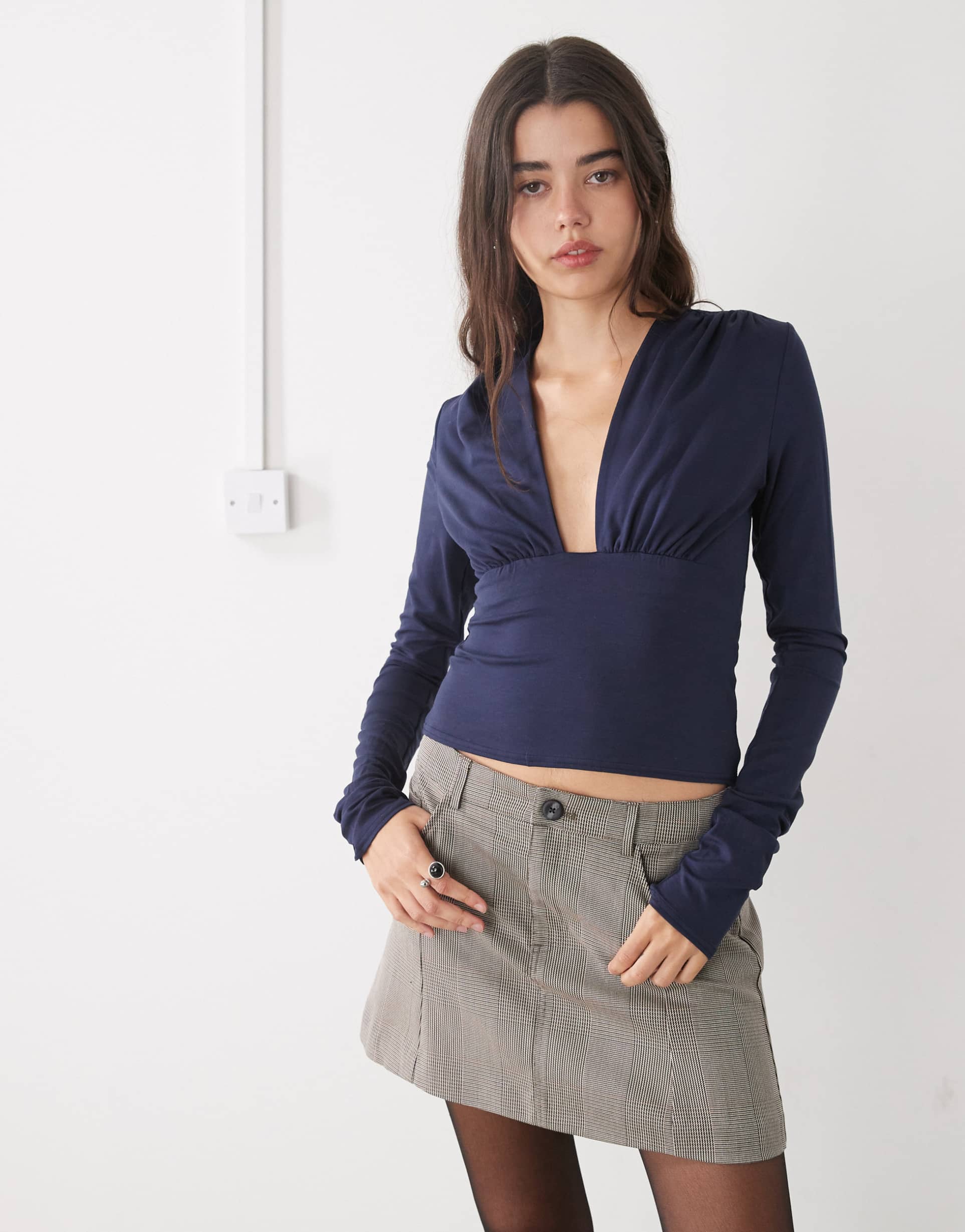 noisy may mini skirt in beige heritage plaid