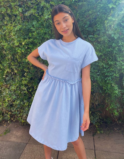 Noisy May mini smock t-shirt dress with pocket detail in baby blue