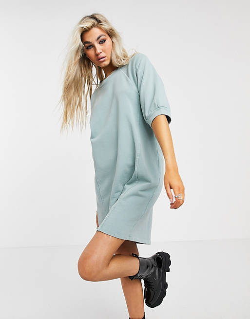 Noisy May mini sweat dress with puff sleeves in washed blue 