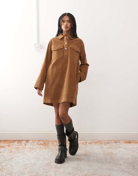 Noisy May – Minikleid aus Cord in warmem Braun - view 1