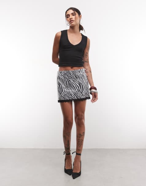 Noisy May Minirock mit Pailletten, Spitzenbesatz und Zebra-Print - view 1