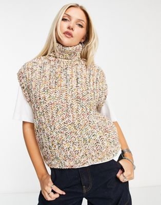 Noisy May roll neck knitted vest in multi yarn