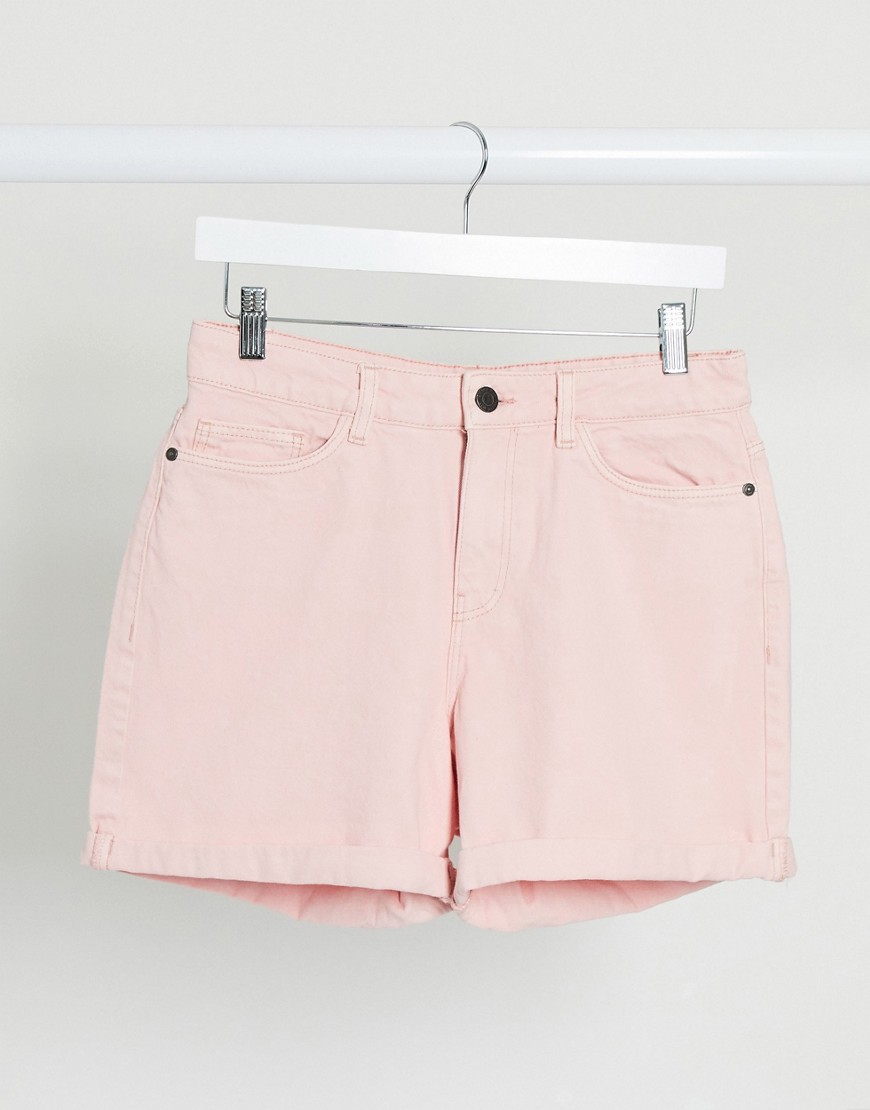 Noisy May mom denim shorts in pastel pink