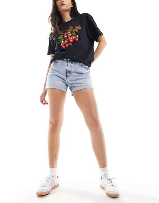 Noisy May - Moni - Denim short met hoge taille in blauw met lichte wassing, 2 van 5