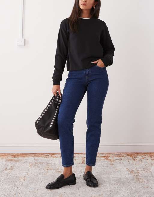 Noisy May - Moni - Enkellange rechte jeans met hoge taille in donkerblauwe denim