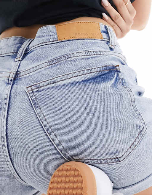Noisy May Moni high rise denim shorts in light wash blue