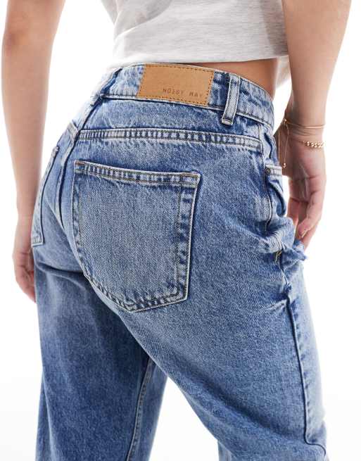 Noisy May Moni high waisted ripped straight leg jean in mid wash , 2 of 5