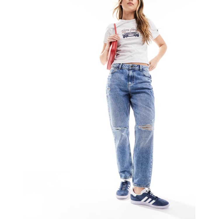 マイ LOUNIE 733919F6 Noisy May Moni high waisted ripped straight leg jeans in mid