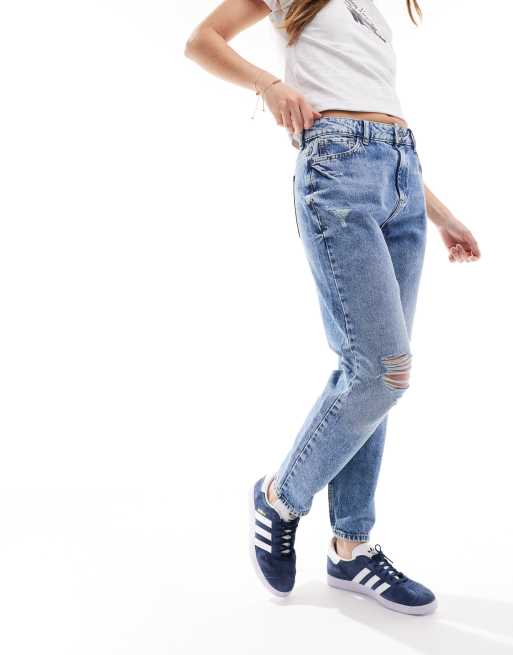 Noisy May Moni high waisted ripped straight leg jeans in mid wash , 4 of 5