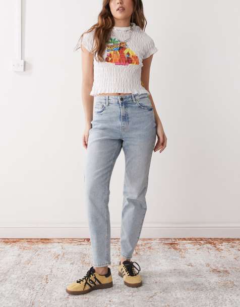 Noisy May Moni high waisted straight jeans in light blue wash