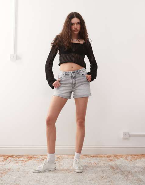 Noisy May – Moni – Jeansshorts in Hellgrau mit hohem Bund - view 1