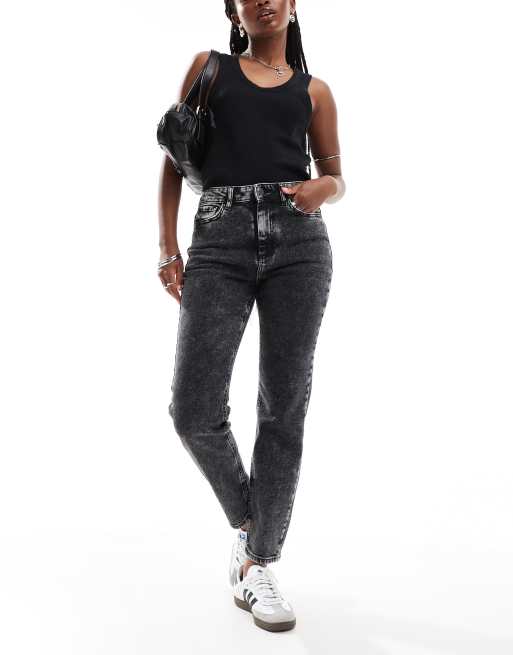 Noisy May - Moni - Rechte jeans met hoge taille in donkergrijs met wassing