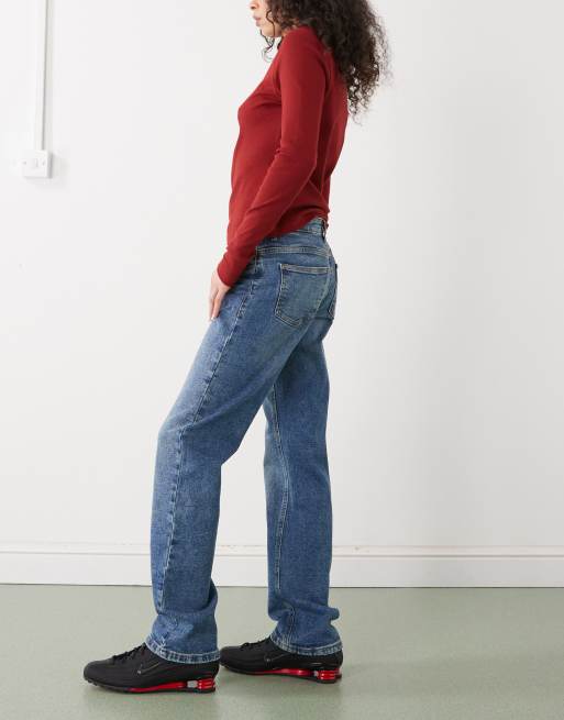 Noisy May Monica high waist straight leg jeans in dark blue denim, 2 of 5