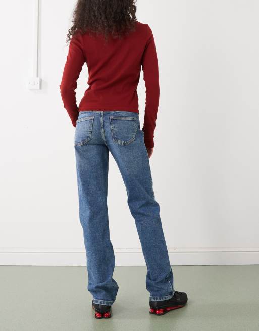 Noisy May Monica high waist straight leg jeans in dark blue denim, 3 of 5