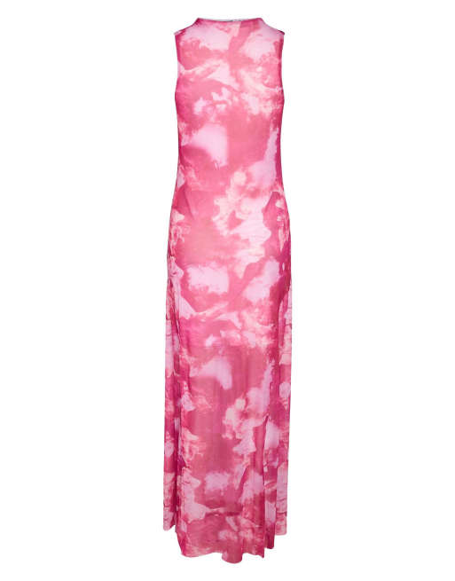 Noisy May mouwloze mesh maxi jurk met roze print, 6 van 6