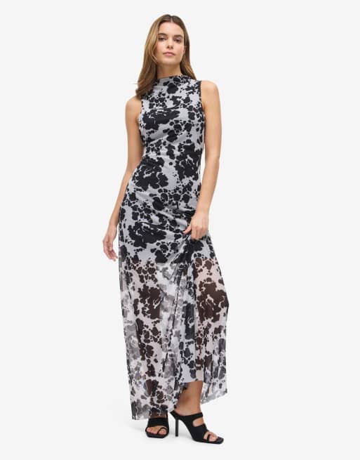 Noisy May mouwloze mesh maxi jurk met zwarte print, 3 van 6