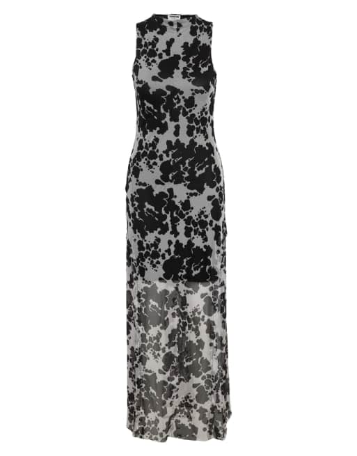 Noisy May mouwloze mesh maxi jurk met zwarte print, 6 van 6