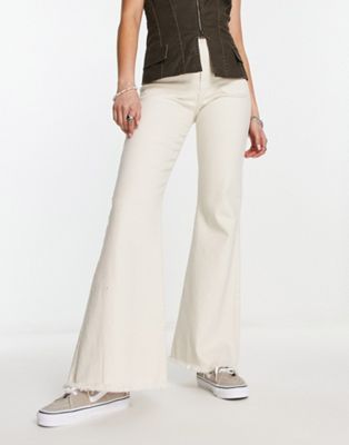 Shop Noisy May Nat Wide Leg Jeans With Pocket Detail In Ecru-white