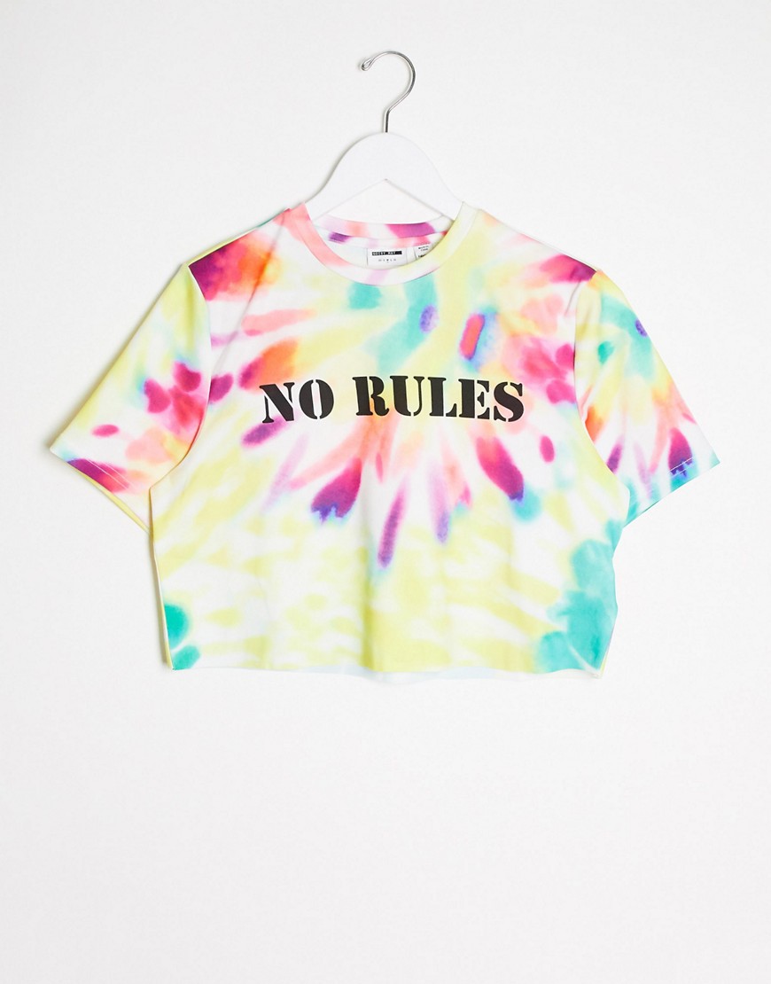 Noisy May 'no rules' cropped t-shirt in tie dye-Multi