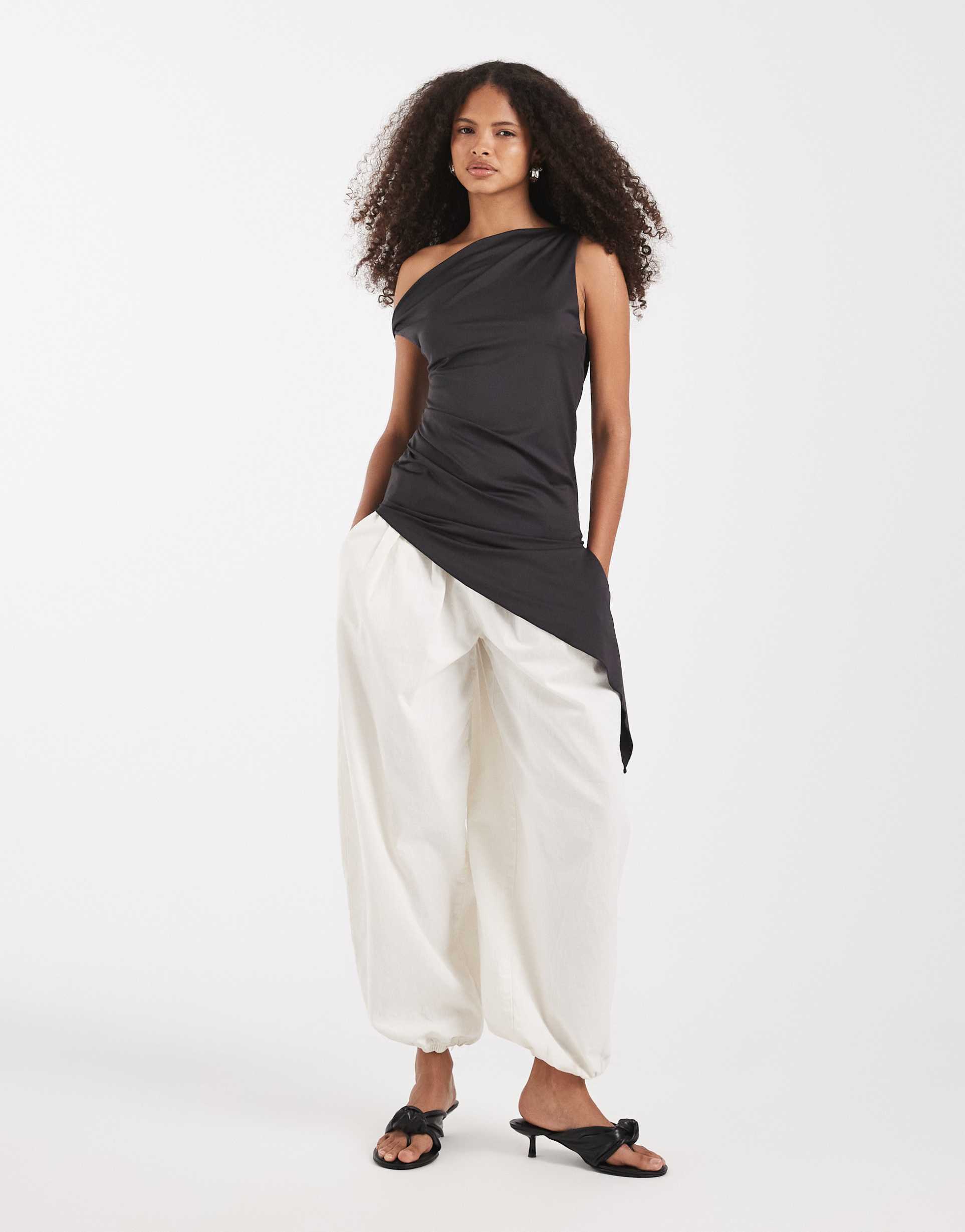 noisy may off shoulder asymmetric hem top in black