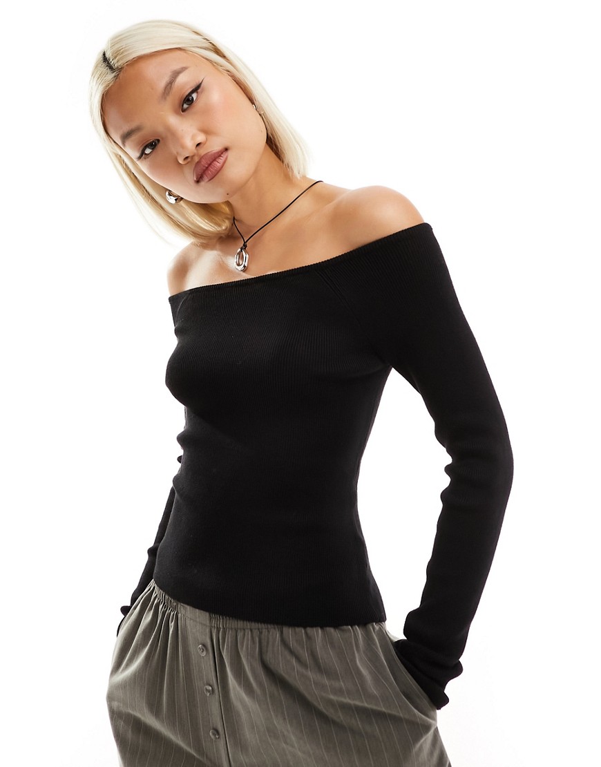 Noisy May off shoulder knit top in black