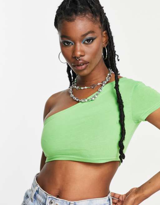 Green one shoulder cheap crop top