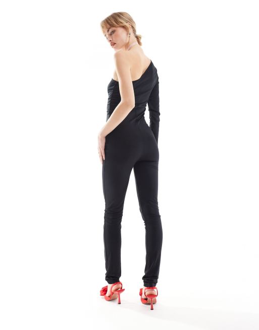 Noisy May One Shoulder Jumpsuit in Black