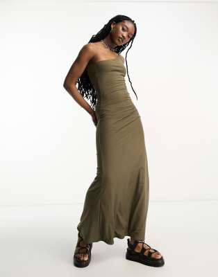 Noisy May One Shoulder Maxi Dress In Khaki-green