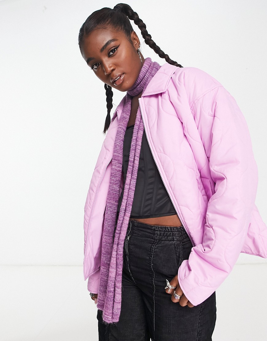 Noisy May onion quilted jacket in bubblegum pink