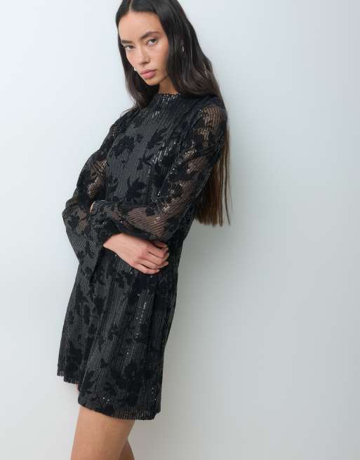 Noisy May open back mini dress in black sequin, 3 of 5