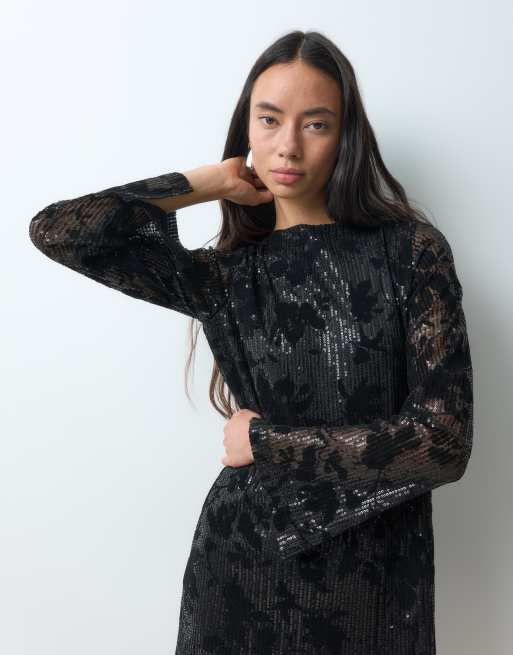 Noisy May open back mini dress in black sequin, 4 of 5