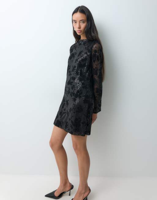 Noisy May open back mini dress in black sequin, 5 of 5